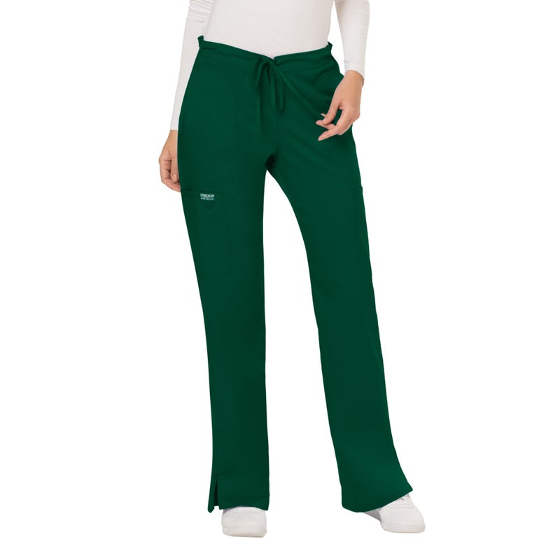 Cherokee Scrubs for Women Mid Rise Moderate Flare Drawstring Pant with 5 Pockets, Ultra Soft & Breathable Fabric - WW120 - WW120, XS, Hunter Green - Image 1